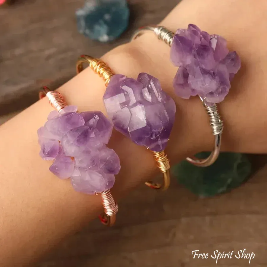 Natural Amethyst Flower Cuff Bracelet