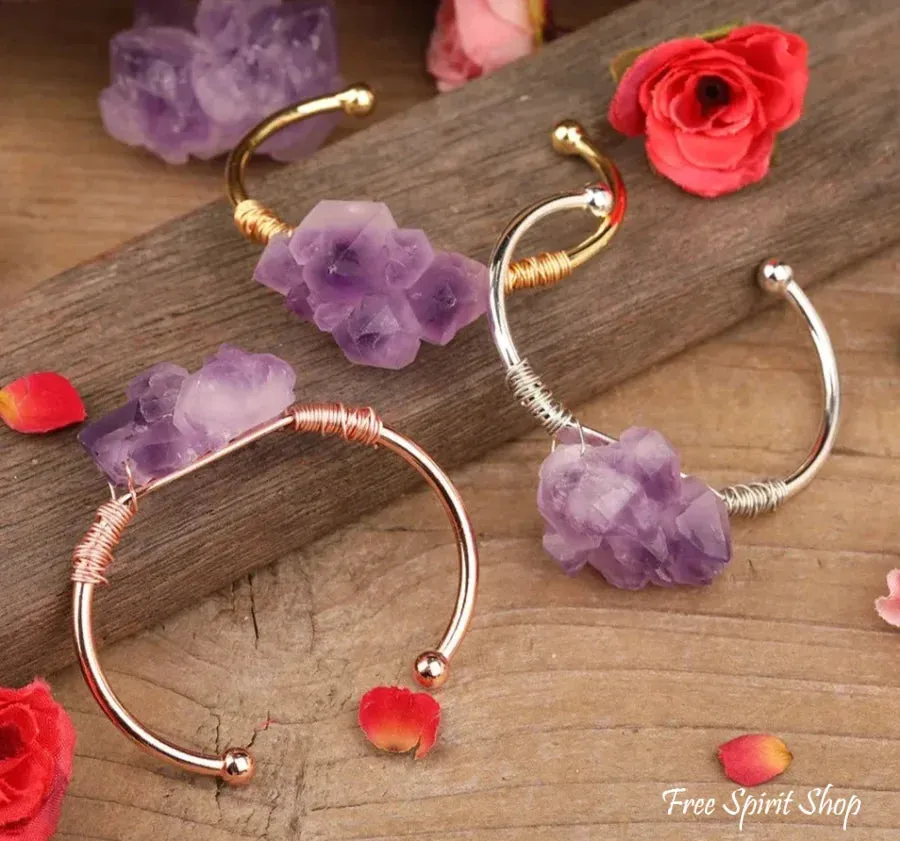 Natural Amethyst Flower Cuff Bracelet