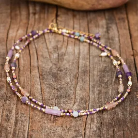 Natural Amethyst Hematite & Purple Assorted Bead Choker Necklace