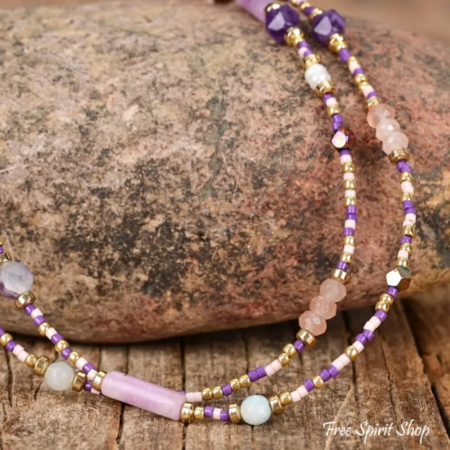 Natural Amethyst Hematite & Purple Assorted Bead Choker Necklace