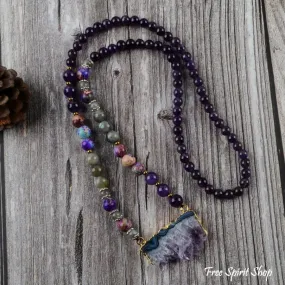 Natural Amethyst Jasper & Labradorite Beaded Druzy Necklace