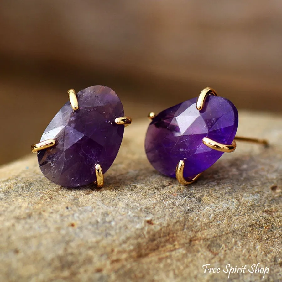 Natural Amethyst Stud Earrings