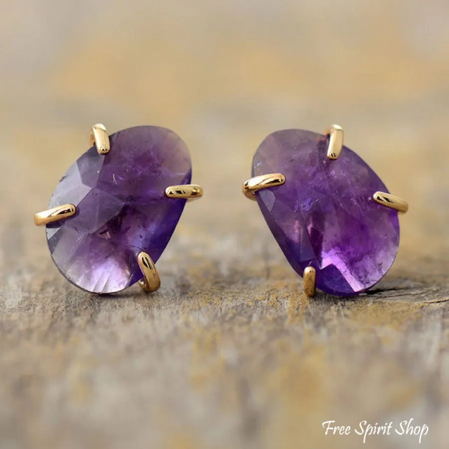 Natural Amethyst Stud Earrings