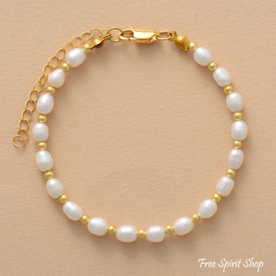 Natural Freshwater Pearl Gold Chain Bracelet