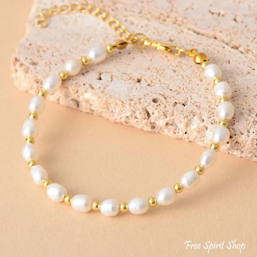 Natural Freshwater Pearl Gold Chain Bracelet