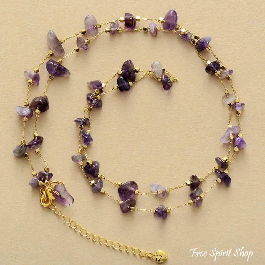 Natural Irregular Amethyst Gold Chain Multi-Layer Necklace