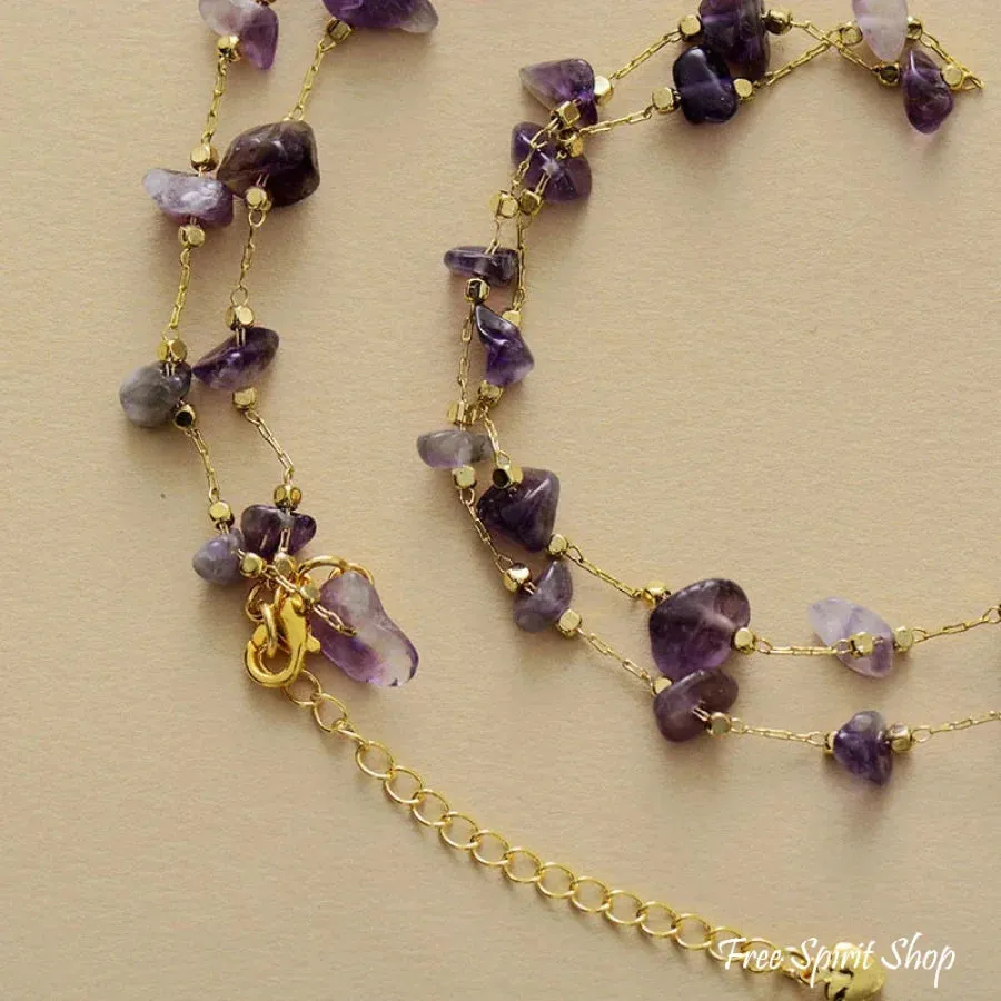 Natural Irregular Amethyst Gold Chain Multi-Layer Necklace