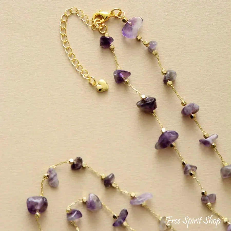 Natural Irregular Amethyst Gold Chain Multi-Layer Necklace