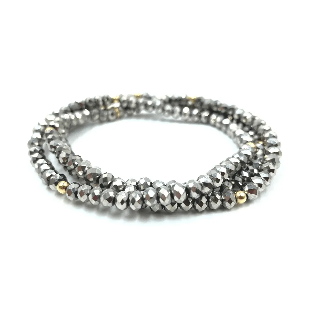 OG Shimmer Bracelet Stack in Metallic Gray + Gold Filled