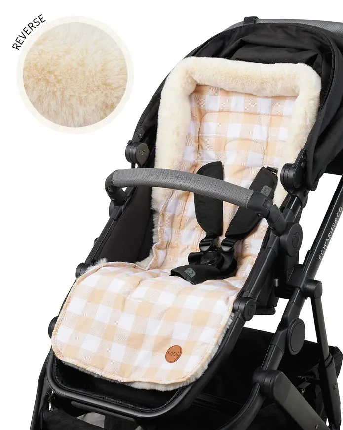 OiOi Reversible Cozy Fleece Pram Liner - Gingham Beige/Fleece