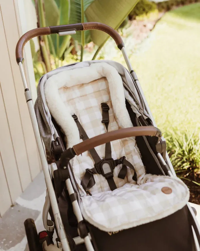 OiOi Reversible Cozy Fleece Pram Liner - Gingham Beige/Fleece