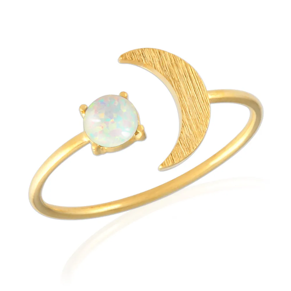 Opal and Crescent Moon Ring