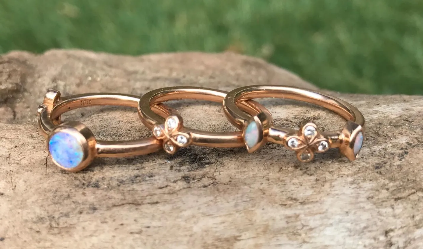 Opal and Diamond stacking ring set in 18k rose gold