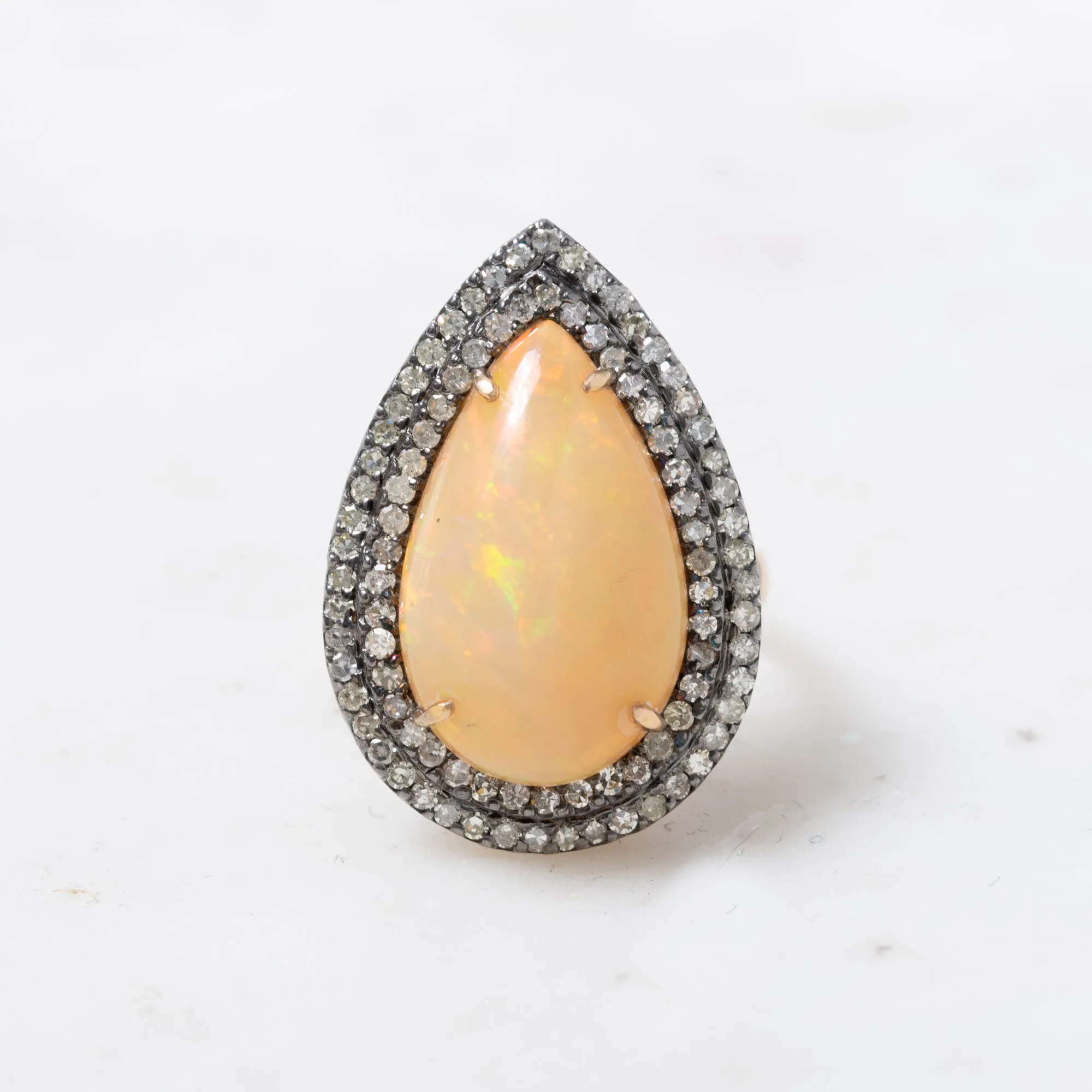 Opal and Pave Diamond Ring