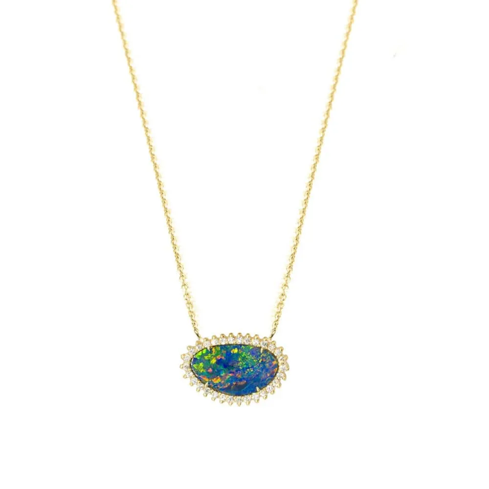 Organic Doublet Opal 18k Yellow Gold Necklace