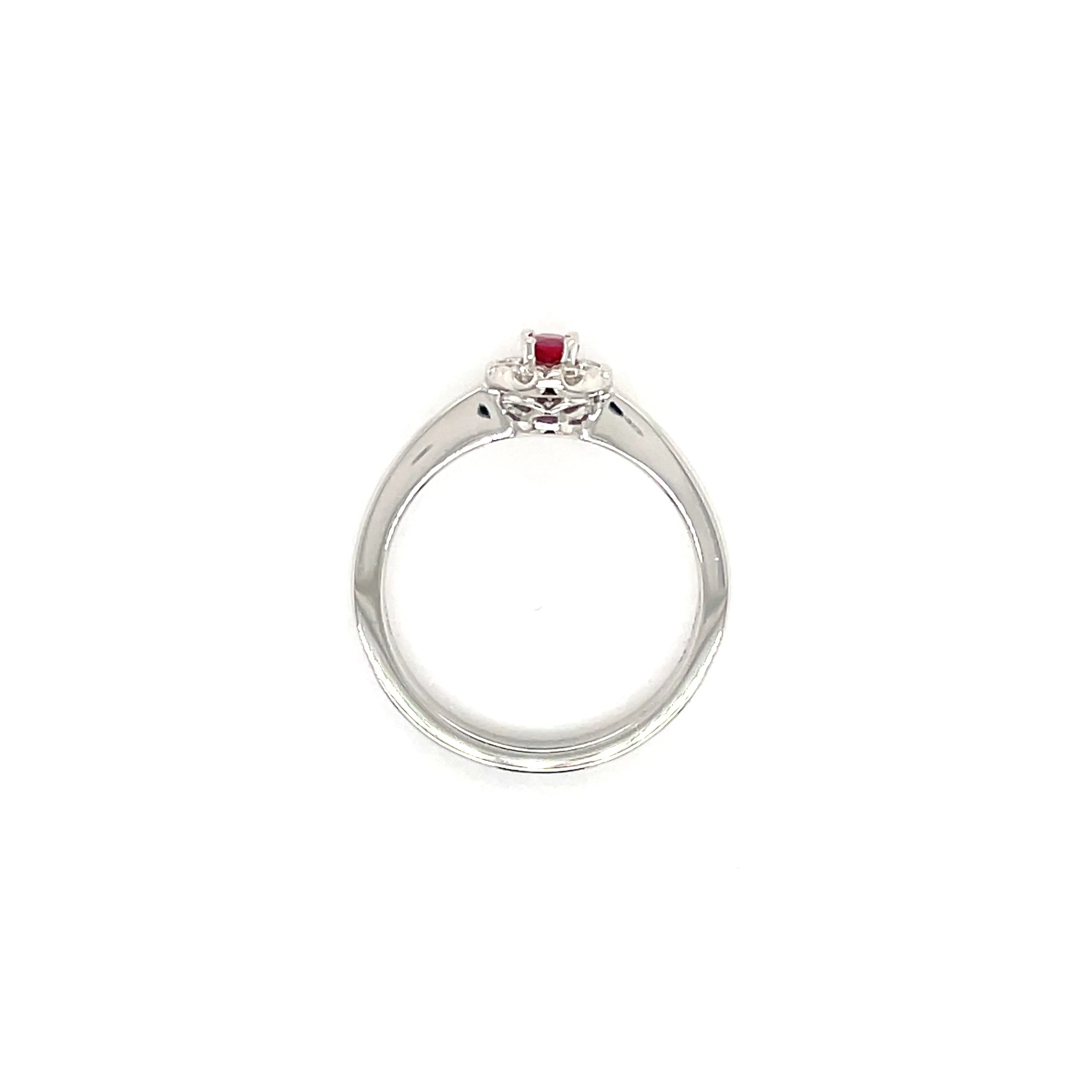 Oval Ruby Ring with Diamond Halo in 14K White Gold