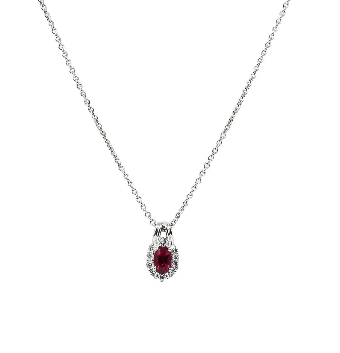 Paul Ritore 0.80 CTW Ruby Diamond 18 Karat White Gold Cluster Pendant Necklace