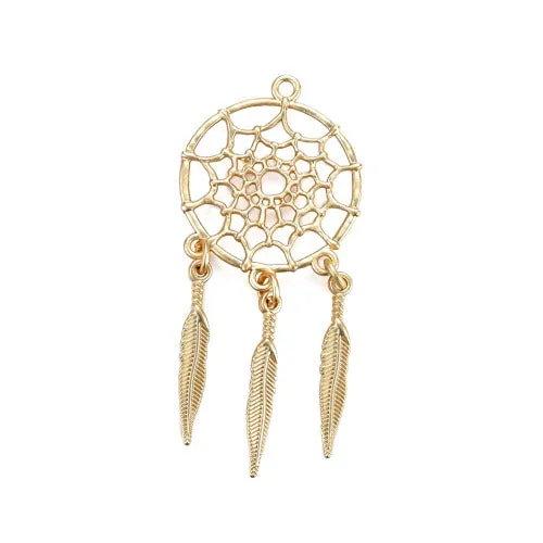 Pendants, Tibetan Style, Dream Catcher, Double-Sided, 18K Gold Plated, Matte Gold, Alloy, 63mm