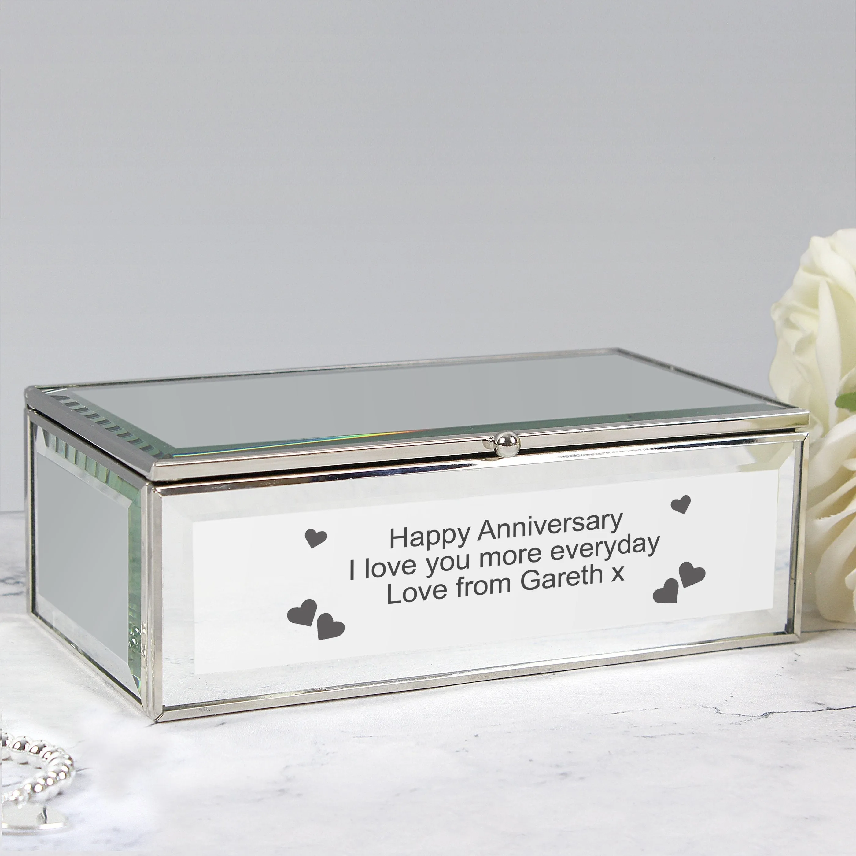 Personalised Hearts Mirrored Jewellery Box