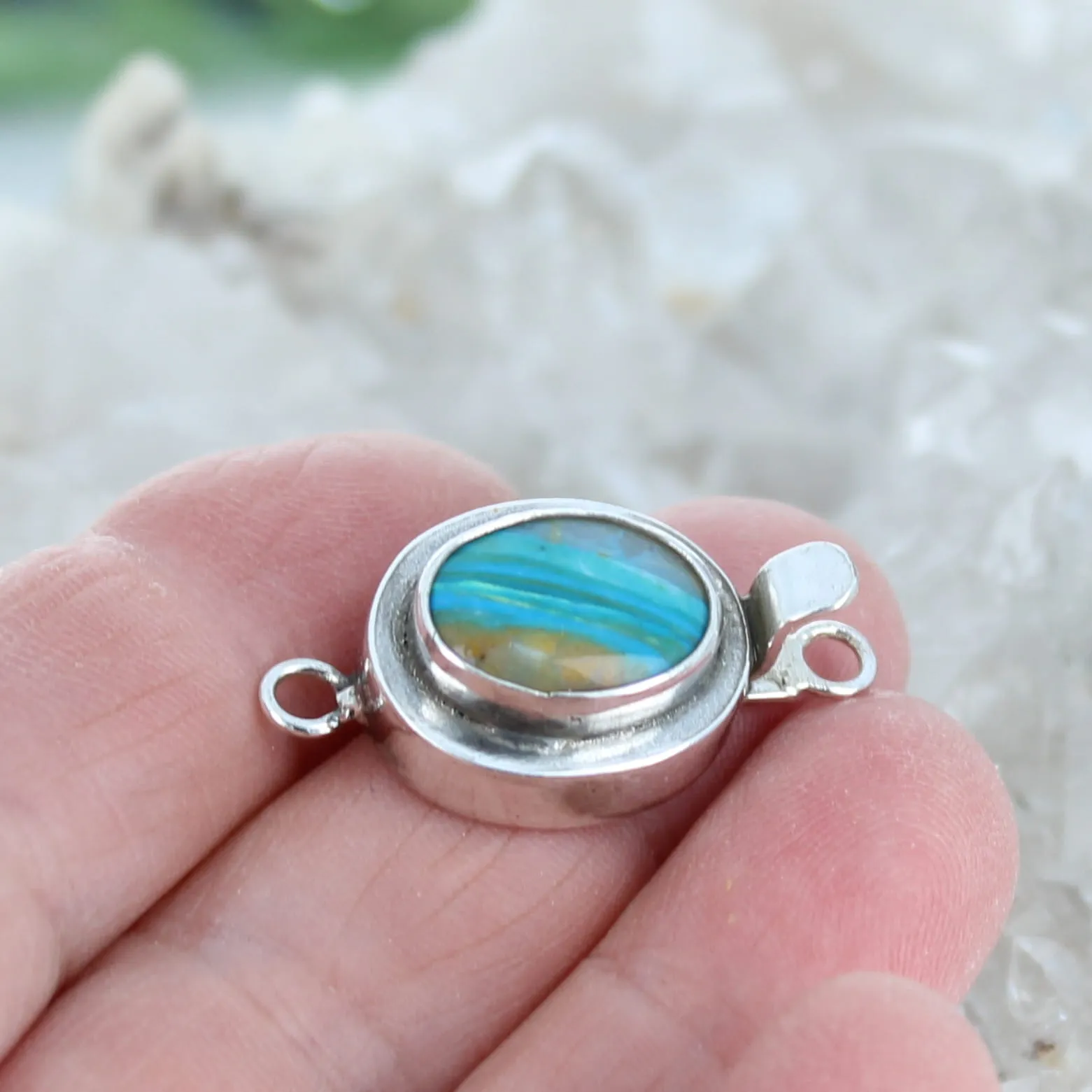 Peruvian Opal Clasp Sterling Classic Design Oval Shape 14x11mm