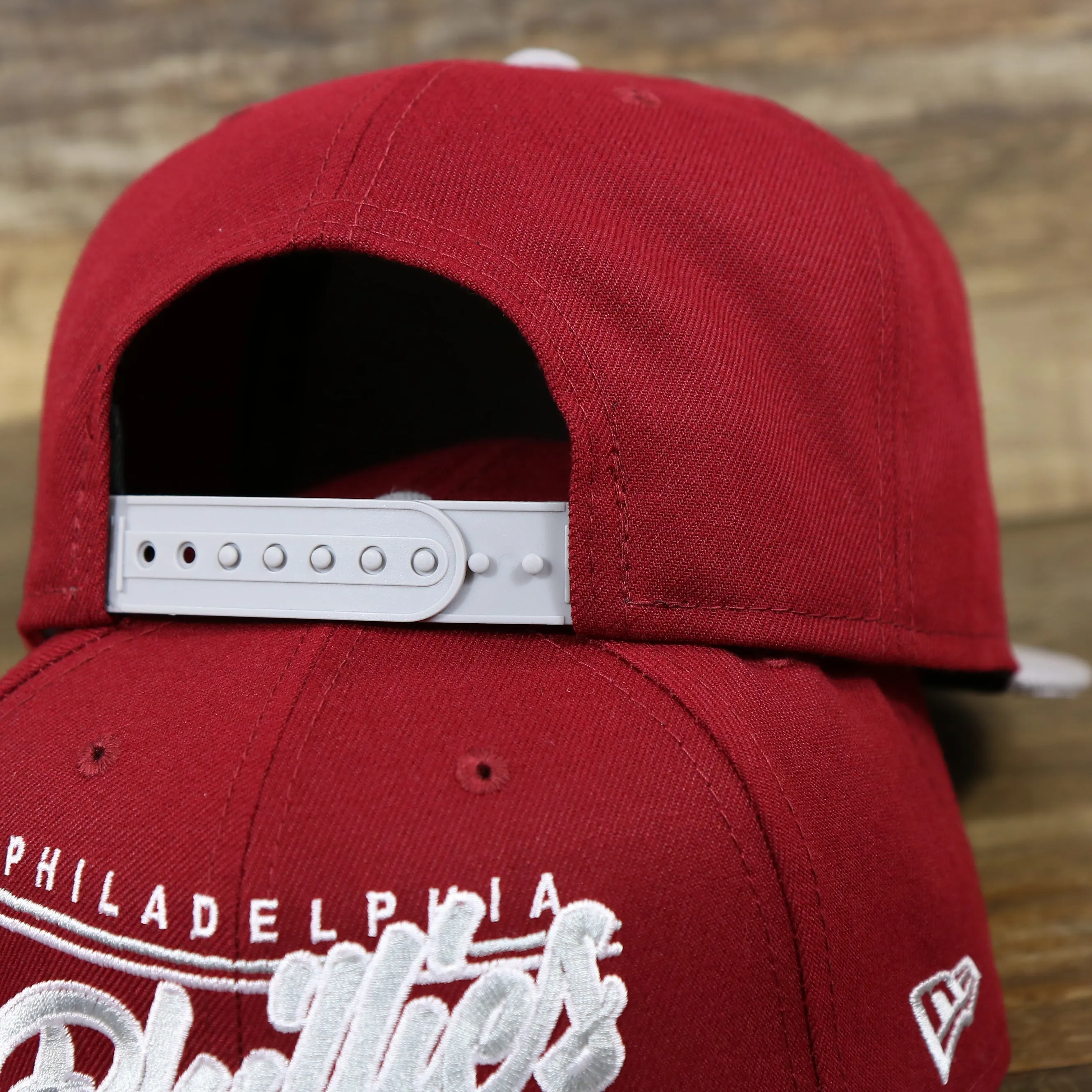 Philadelphia Phillies Cooperstown Team Script Gray Brim 9Fifty Snapback | Maroon and Grey Snap Cap