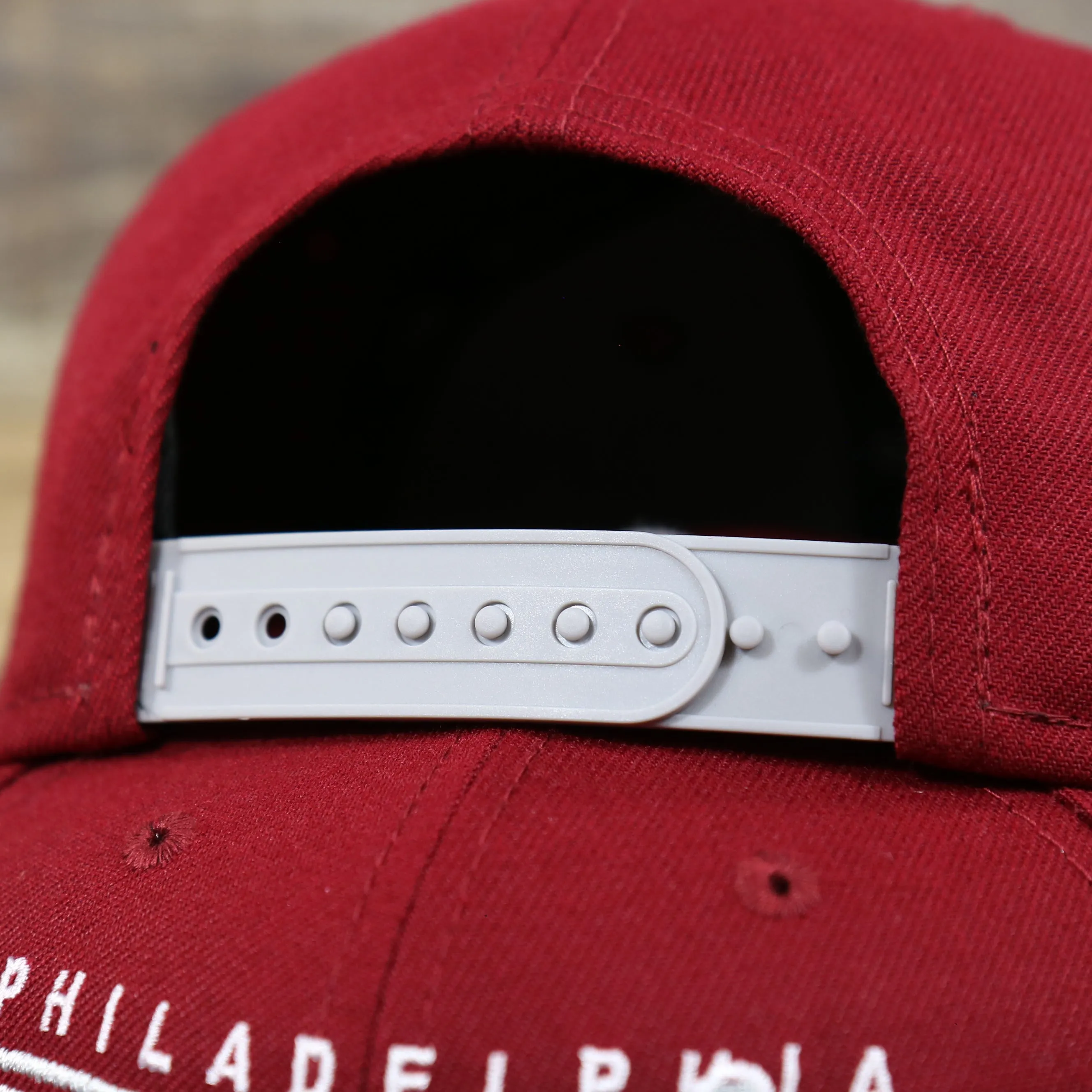 Philadelphia Phillies Cooperstown Team Script Gray Brim 9Fifty Snapback | Maroon and Grey Snap Cap