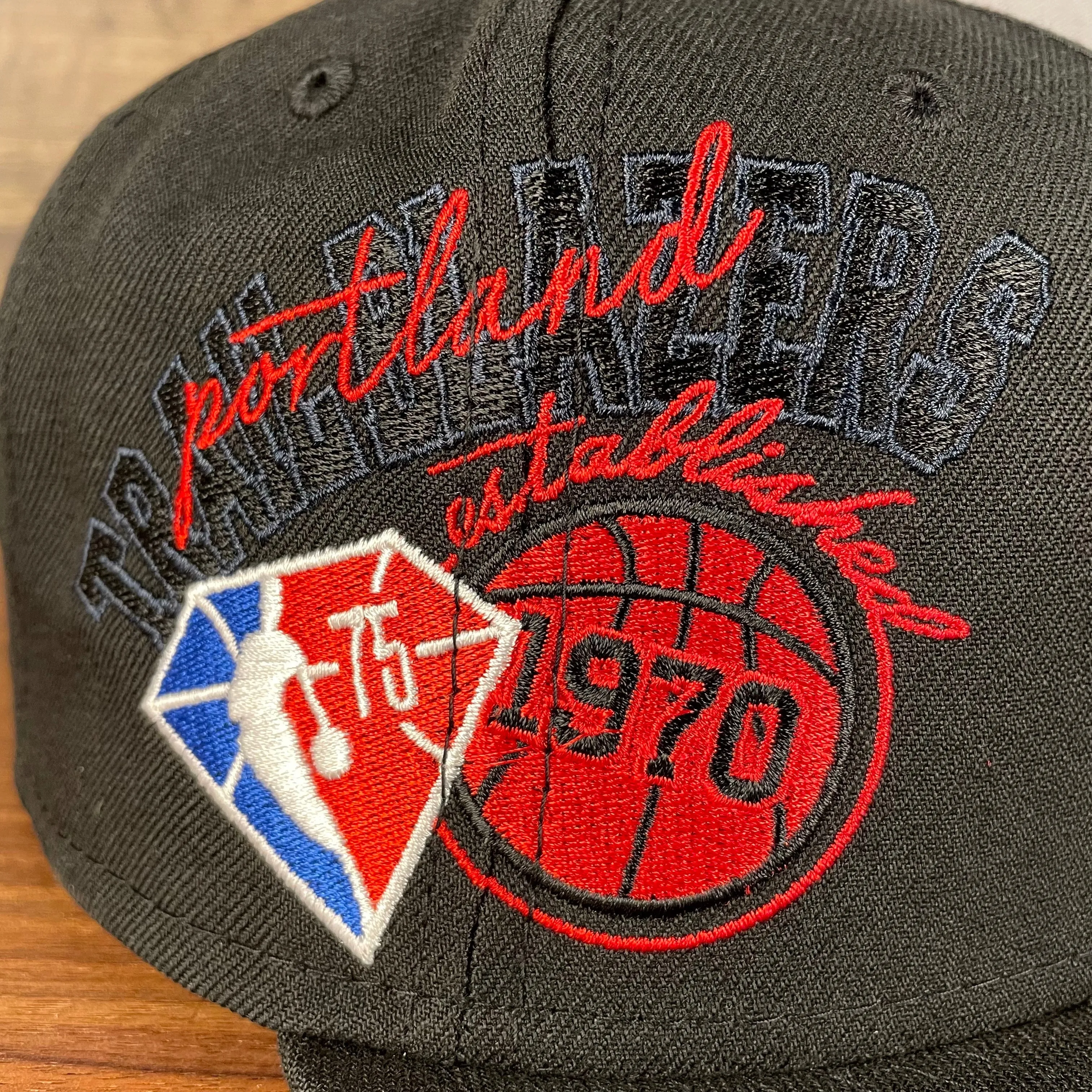 Portland Trail Blazers NBA 75th Anniversary Side Patch Gray Bottom Black 9Fifty Snapback Hat | Back Half