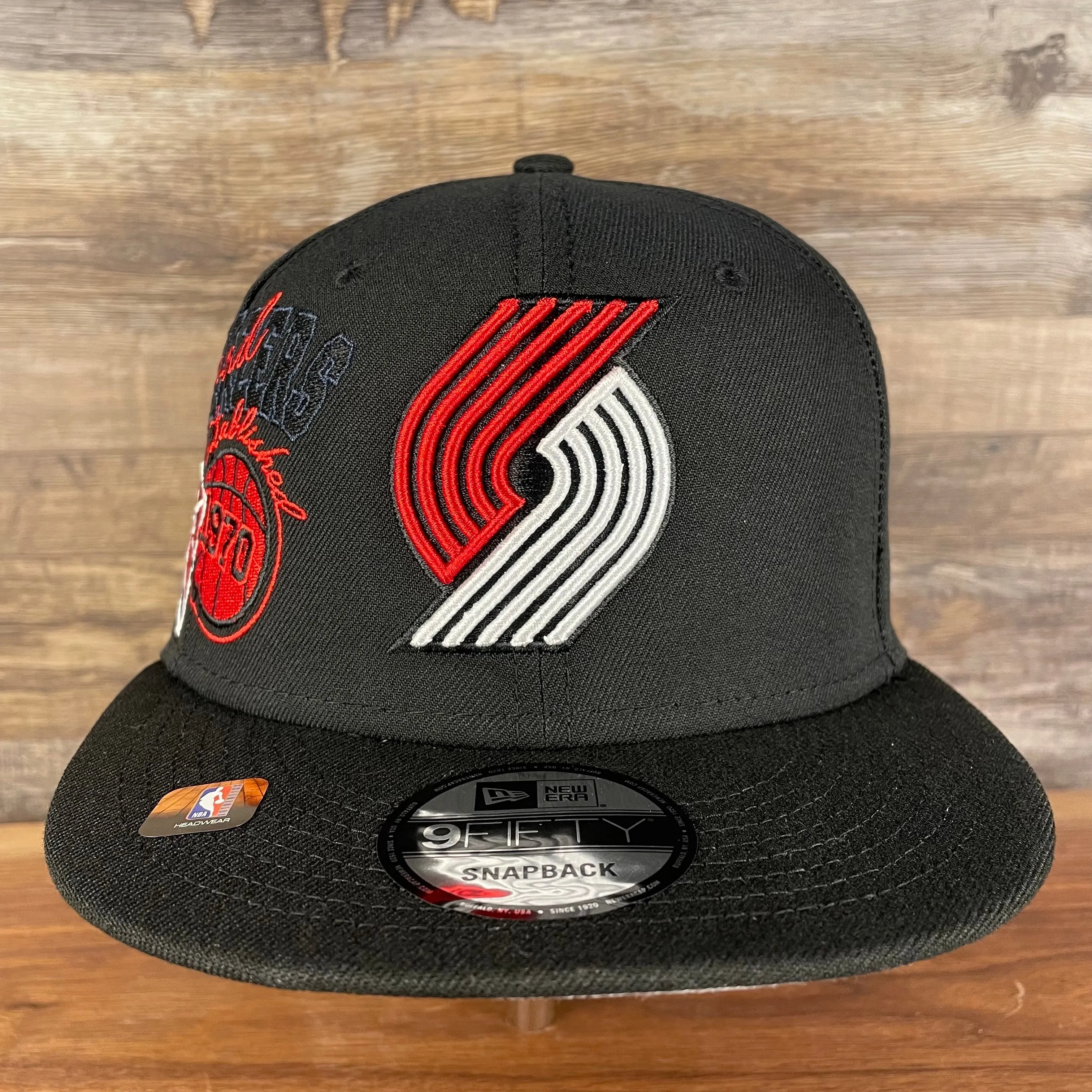 Portland Trail Blazers NBA 75th Anniversary Side Patch Gray Bottom Black 9Fifty Snapback Hat | Back Half