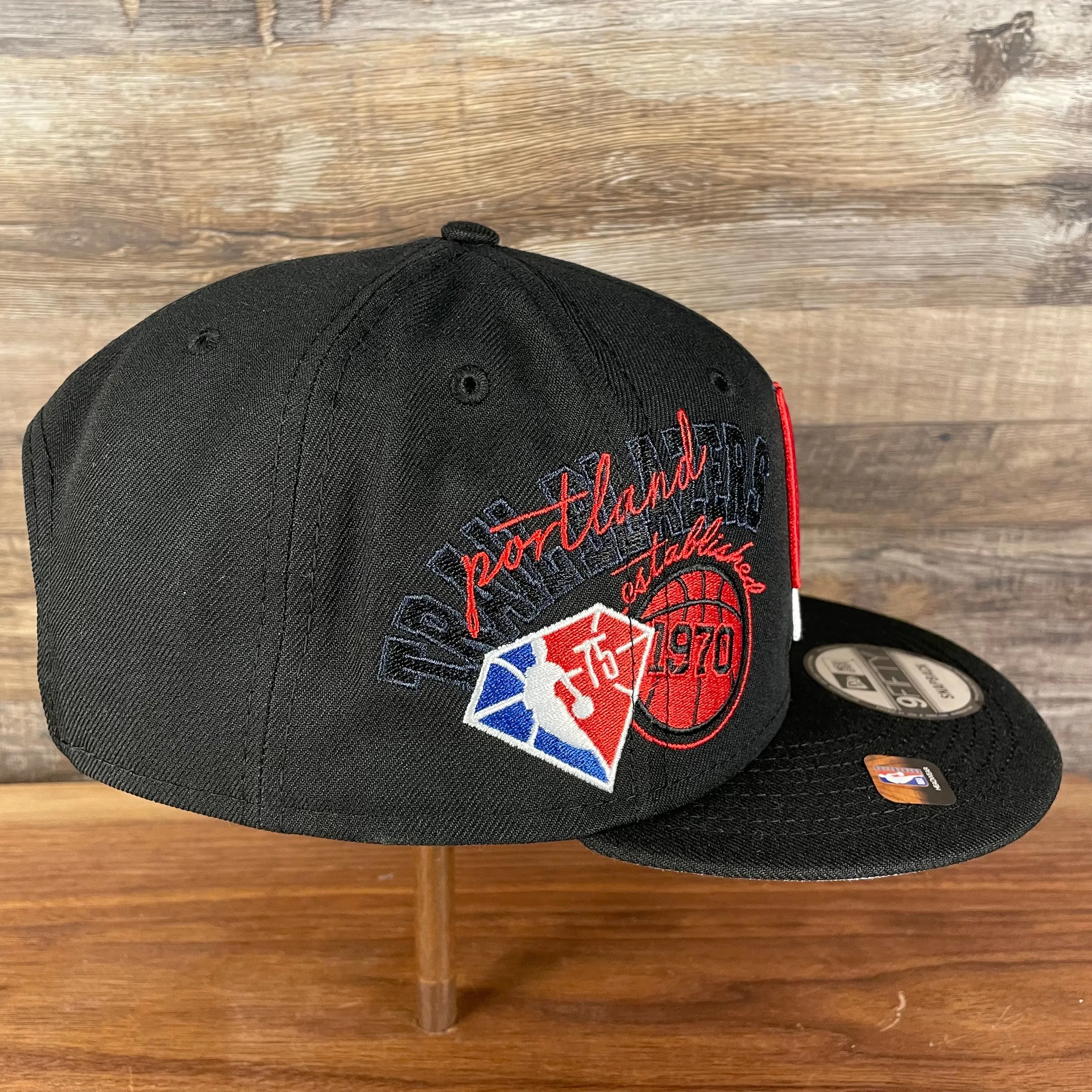 Portland Trail Blazers NBA 75th Anniversary Side Patch Gray Bottom Black 9Fifty Snapback Hat | Back Half