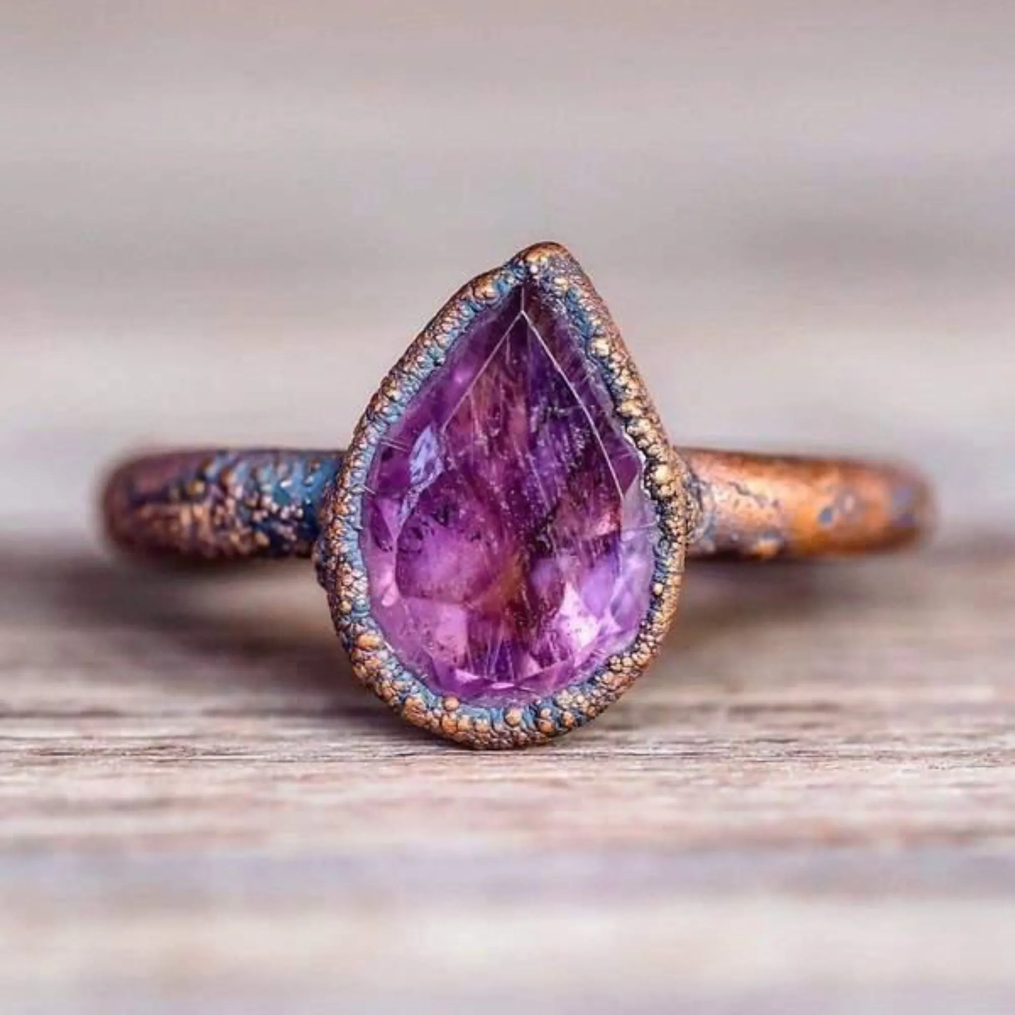 Recycled Copper and Amethyst Ring