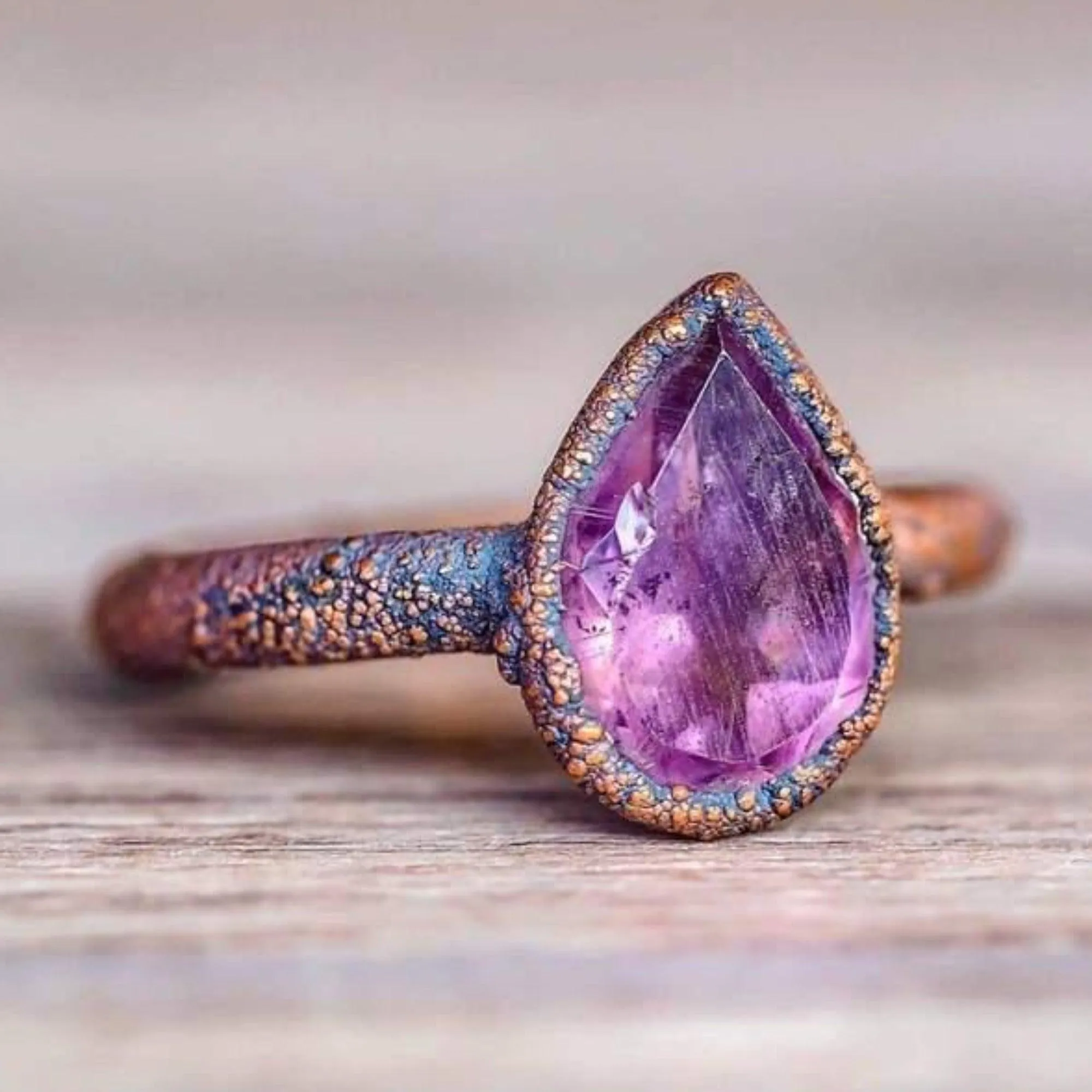 Recycled Copper and Amethyst Ring