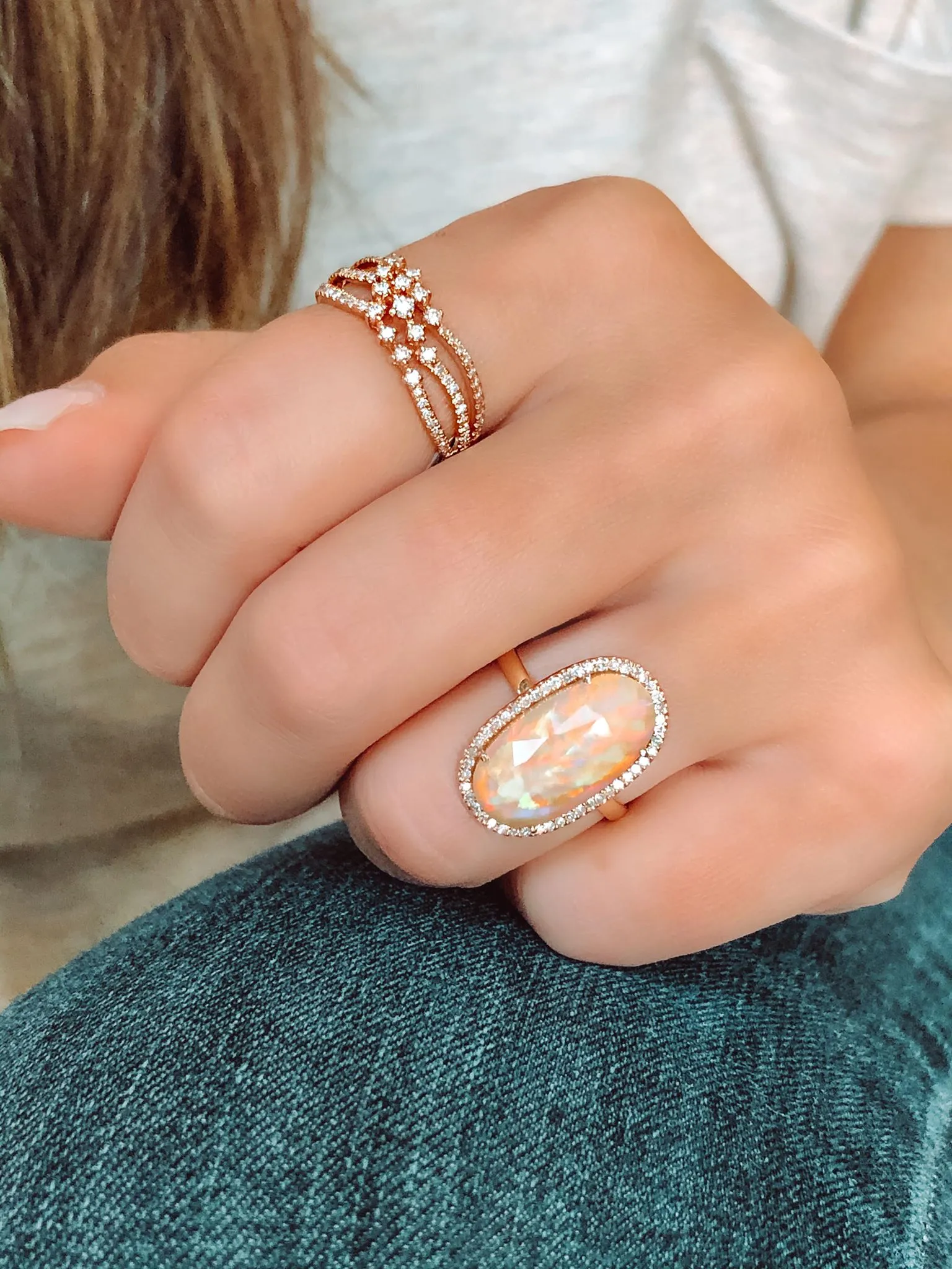 Rose Gold Opal & Diamond Ring