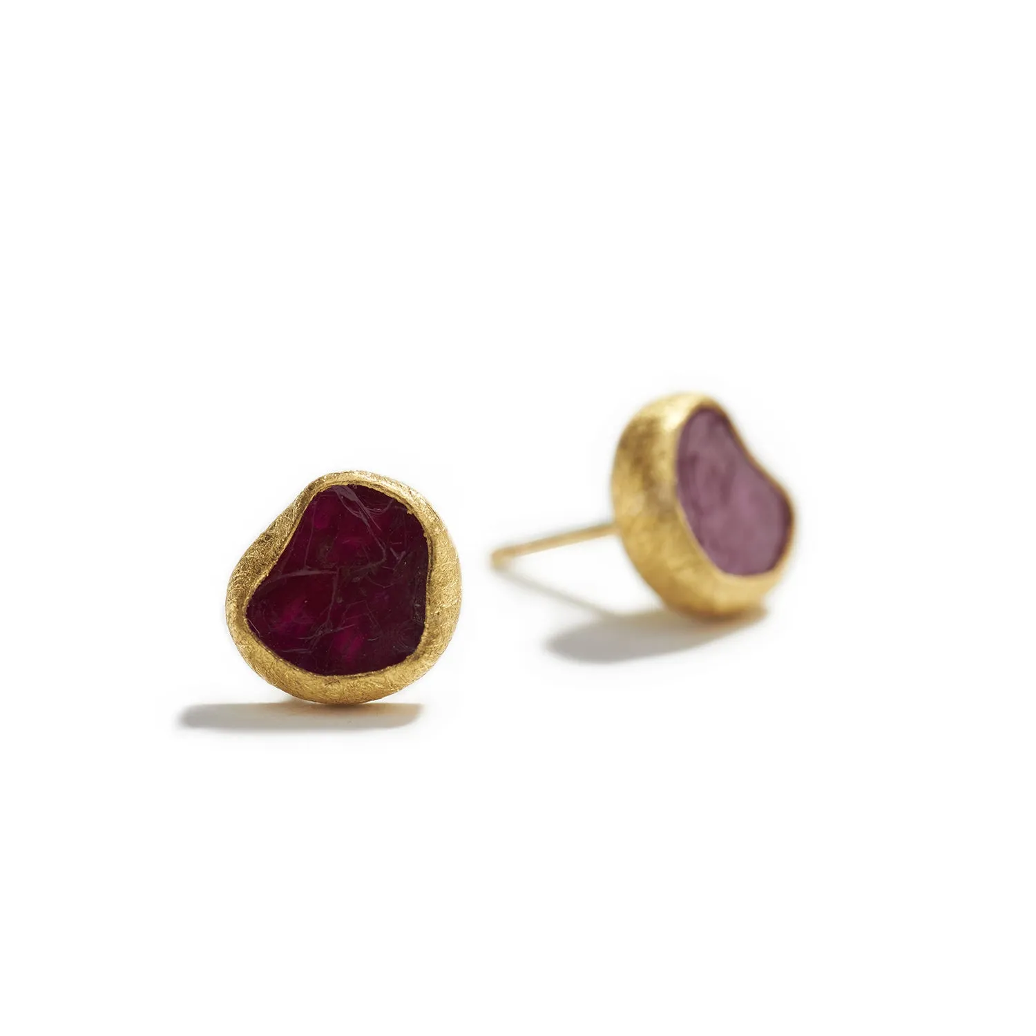 Rough Ruby Slice Earrings