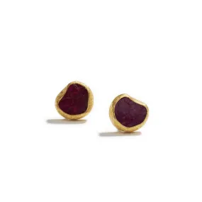 Rough Ruby Slice Earrings