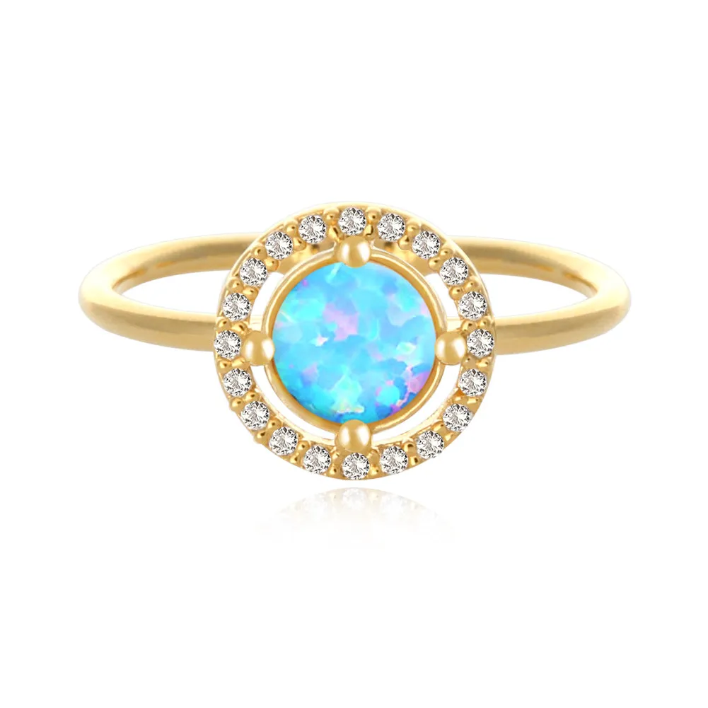 Round Created Opal and CZ Adjustable Ring