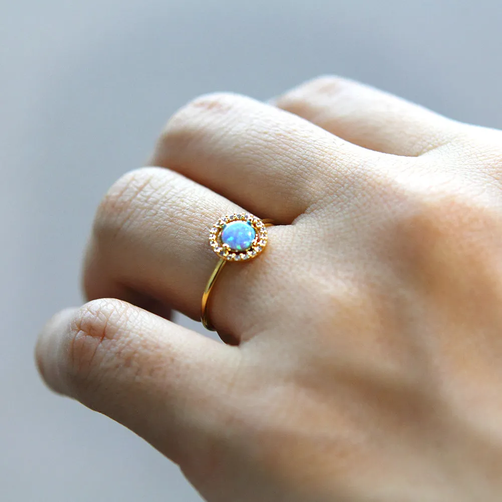 Round Created Opal and CZ Adjustable Ring