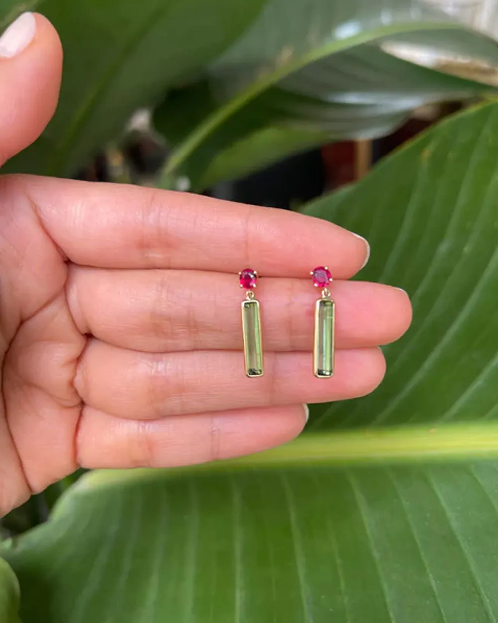 Ruby and Tourmaline Bar Earrings