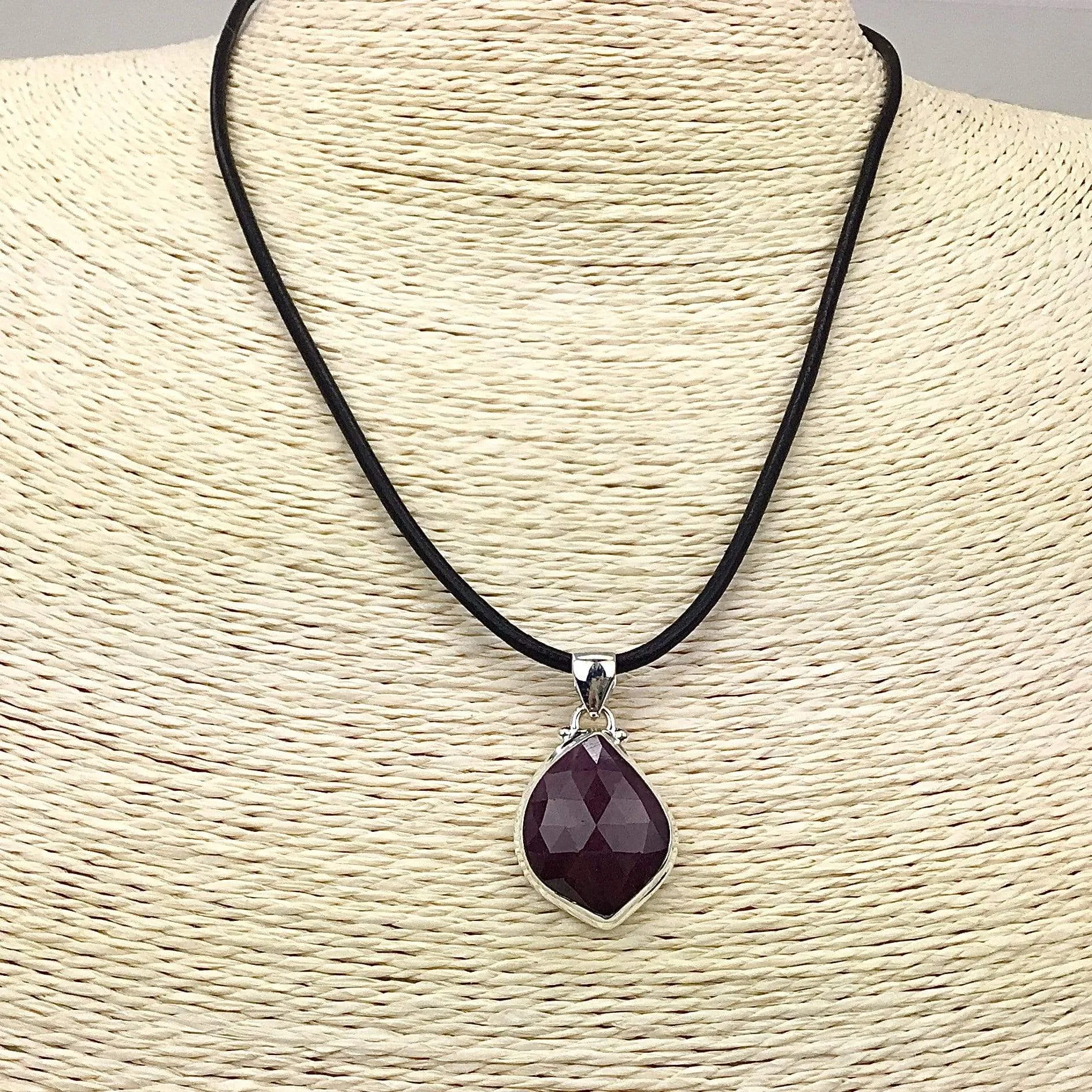 Ruby Pendant on leather cord