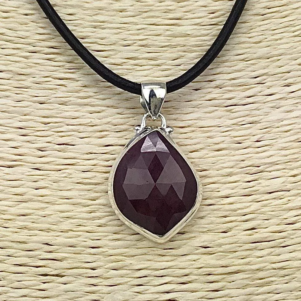 Ruby Pendant on leather cord