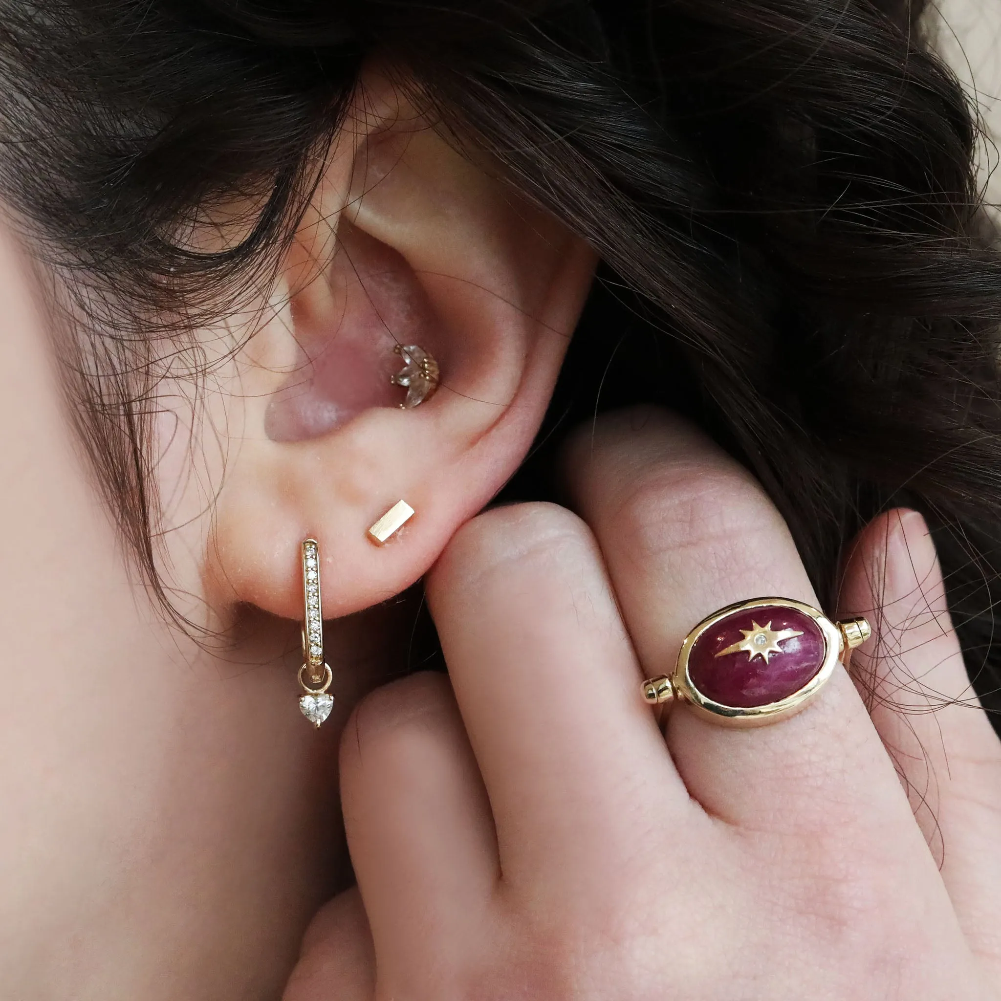 Ruby Spinning Star Ring with Diamond Detail