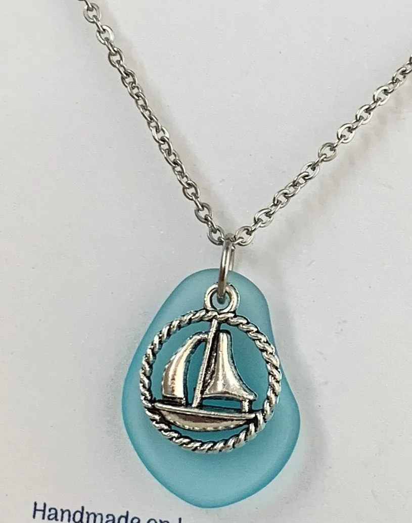 Sailboat Sea Glass Necklace