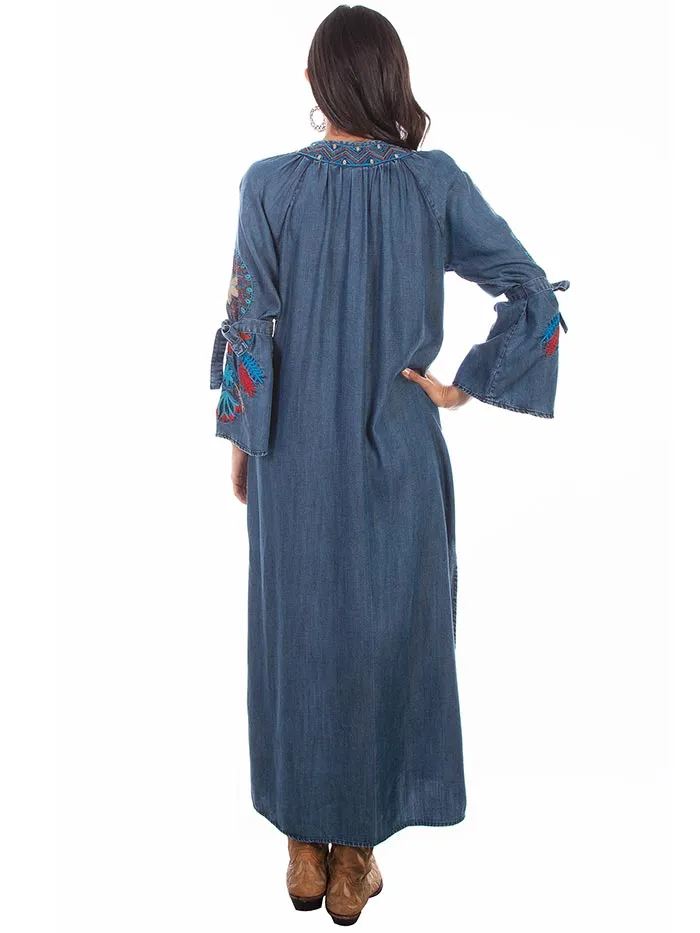 Scully HC633-DEN Womens Dream Catcher Embroidery Bold Maxi Duster Denim