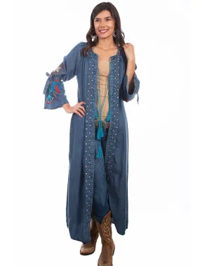 Scully HC633-DEN Womens Dream Catcher Embroidery Bold Maxi Duster Denim