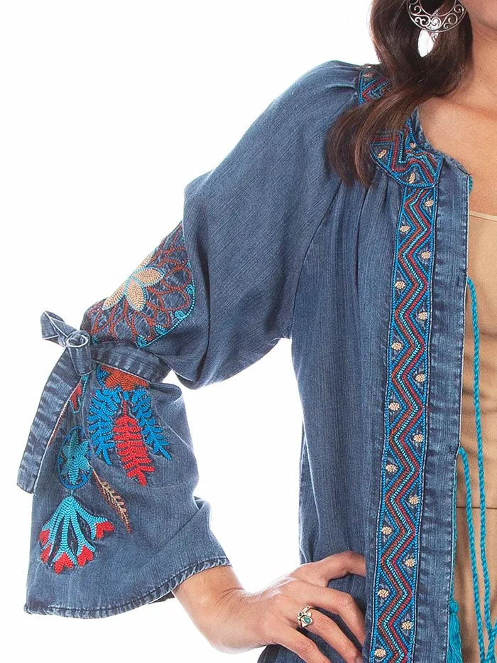 Scully HC633-DEN Womens Dream Catcher Embroidery Bold Maxi Duster Denim