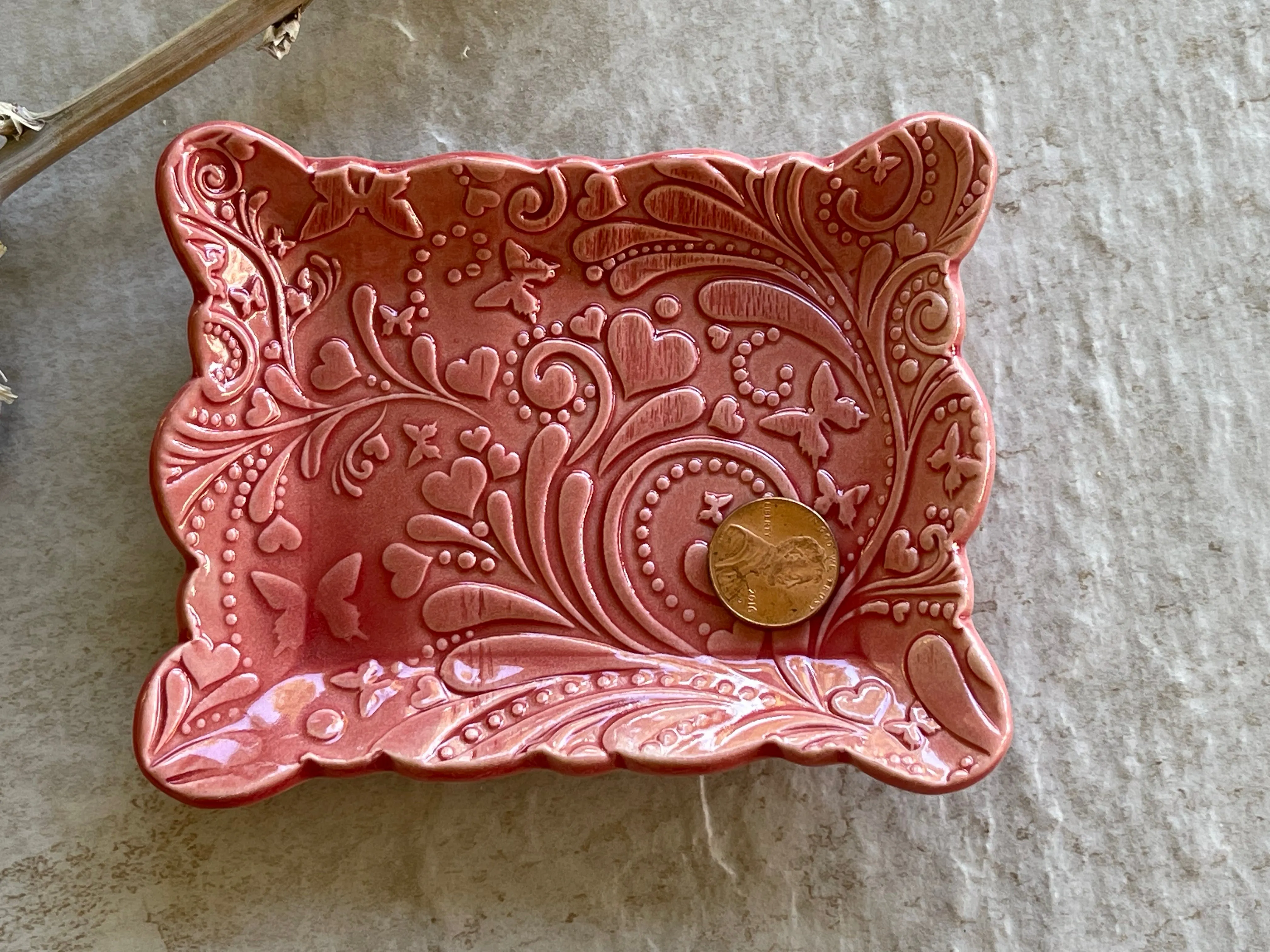 *Second* Rectangular Womens Jewelry Storage, Red Ring Dish, Contemporary Trinket Tray, Porcelain Tray