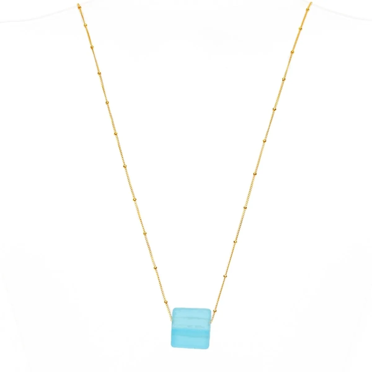 Smart Glass Recycled Jewelry - Necklace - Recycled Bottle Glass Cube w/ Seaglass Finish - Assorted Colors - #CubeB012