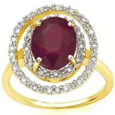 SMASHING 3.3 CARAT TW (19 PCS) GENUINE RUBY & GENUINE DIAMOND 10K SOLID YELLOW G