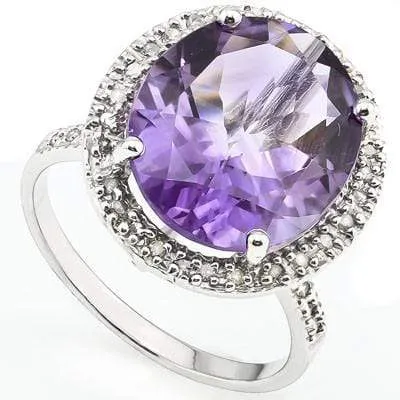 SMASHING 6.50 CT AMETHYST & 34 PCS WHITE DIAMOND 10K SOLID WHITE GOLD RING