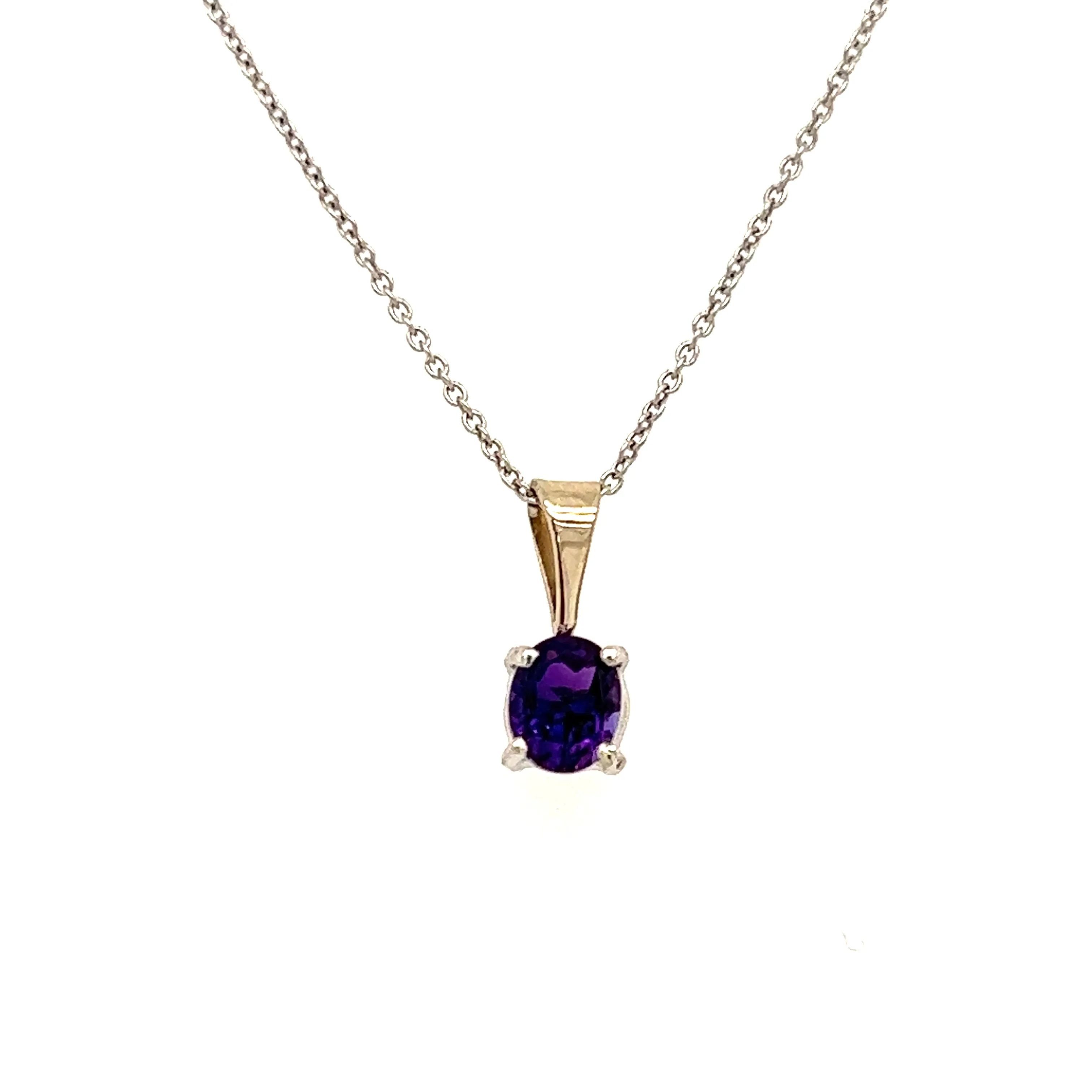 Solitaire Amethyst Pendant in 14K White Gold