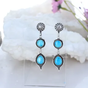 Sonoran Rose Turquoise Earrings 2 Stone Sunburst Post